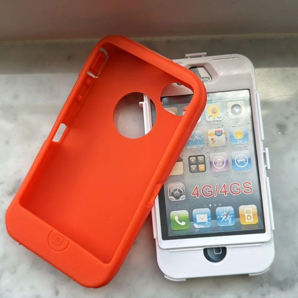 Orange over white defender case for iPhone 4/4s